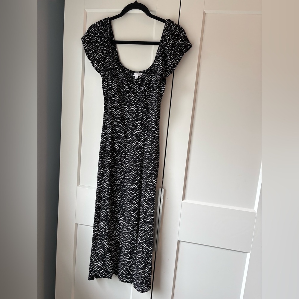 Leith Black and White Midi Polka Dot Dress, Size Small